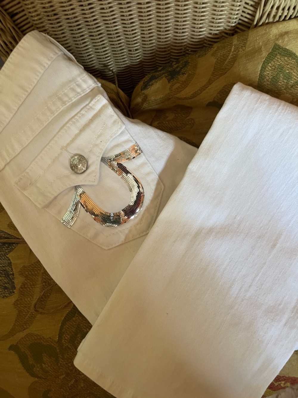 Silver sequin. White  denim